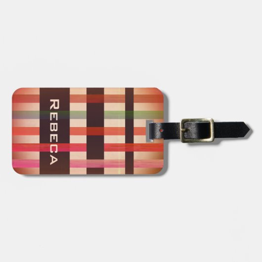 Ihr Name und Vintage Webstreifen Gepäckanhänger (Vorderseite horizontal)