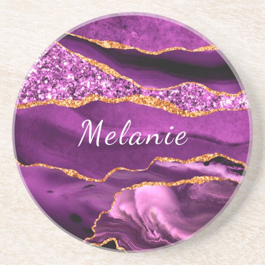 Ihr Name Untersetzer Geschenk Agate Lila Violet Go (Vorne)