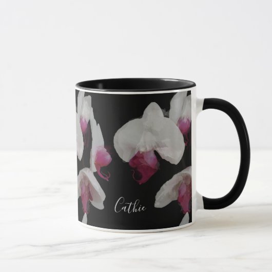 Ihr Name Wasserfarbe Orchids Tasse (Rechts)