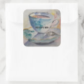 Ihr Name Watercolor coffee Tasse und Untertasse Quadratischer Aufkleber (Tasche)