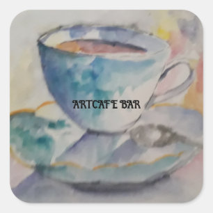 Ihr Name Watercolor coffee Tasse und Untertasse Quadratischer Aufkleber