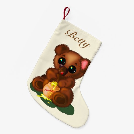 Ihr Name Weihnachts-Strumpf mit Baby Honey Bear Kleiner Weihnachtsstrumpf (Vorderansicht (hängend))