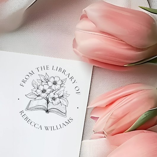 Ihr Namenbuch und Blume "Aus der Bibliothek" Gummistempel