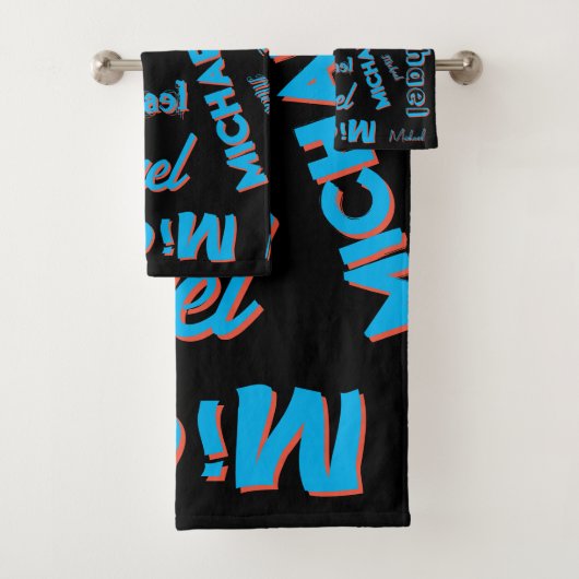 Ihr Namensmuster monogramm blaue schwarze Farbe Badhandtuch Set (Insitu)