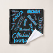 Ihr Namensmuster monogramm blaue schwarze Farbe Badhandtuch Set (Waschlappen)
