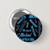 Ihr Namensmuster monogramm blaue schwarze Farbe Button (Vorne & Hinten)