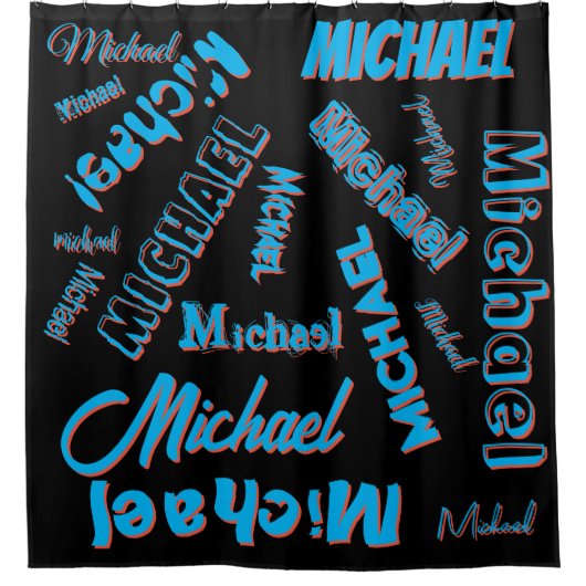 Ihr Namensmuster monogramm blaue schwarze Farbe Duschvorhang (Vorderseite)