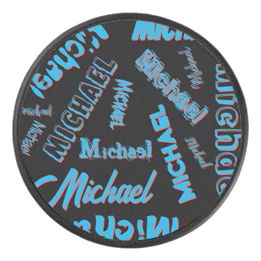 Ihr Namensmuster monogramm blaue schwarze Farbe Eishockey Puck (Vorderseite)