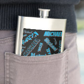 Ihr Namensmuster monogramm blaue schwarze Farbe Flachmann (Beispiel)