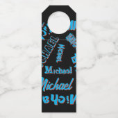 Ihr Namensmuster monogramm blaue schwarze Farbe Flaschenanhänger (Rückseite)