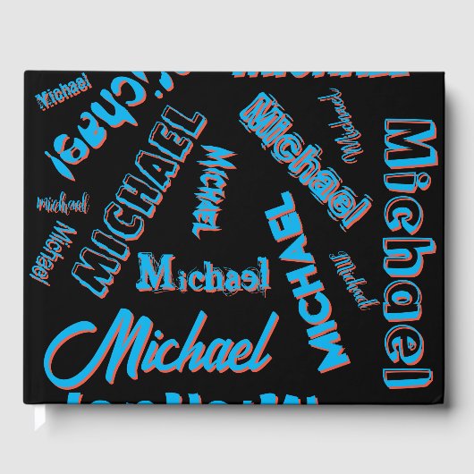 Ihr Namensmuster monogramm blaue schwarze Farbe Gästebuch (Vorderseite)