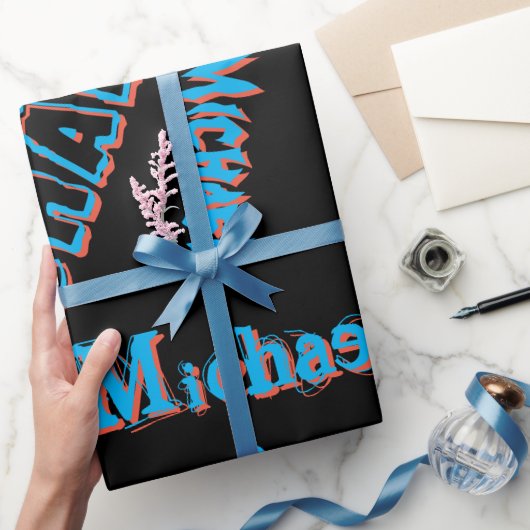 Ihr Namensmuster monogramm blaue schwarze Farbe Geschenkpapier (Schenken)