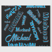 Ihr Namensmuster monogramm blaue schwarze Farbe Geschenkpapier (Flach)