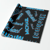 Ihr Namensmuster monogramm blaue schwarze Farbe Geschenkpapier (Ungerollt)
