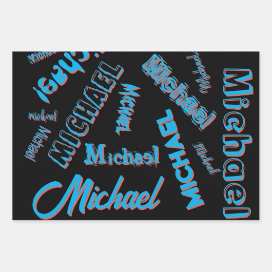 Ihr Namensmuster monogramm blaue schwarze Farbe Geschenkpapier Set (Vorderseite 3)