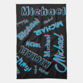 Ihr Namensmuster monogramm blaue schwarze Farbe Geschirrtuch (Vertikal)