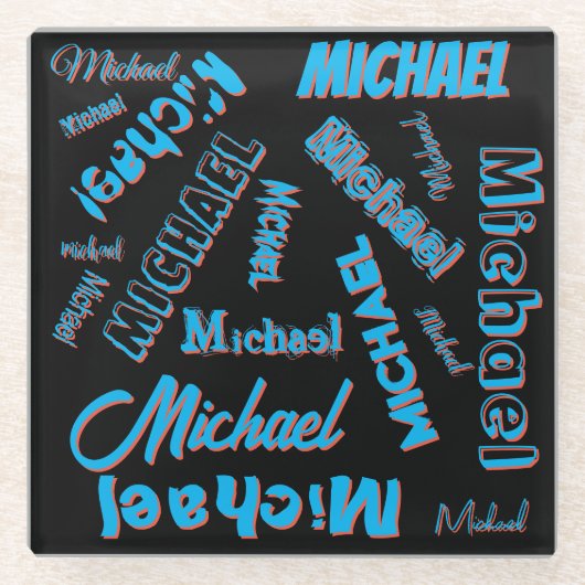 Ihr Namensmuster monogramm blaue schwarze Farbe Glasuntersetzer (Vorderseite)
