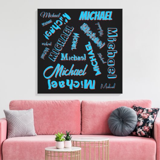 Ihr Namensmuster monogramm blaue schwarze Farbe Leinwanddruck (Insitu (Wohnzimmer))