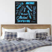 Ihr Namensmuster monogramm blaue schwarze Farbe Leinwanddruck (Insitu (Schlafzimmer))
