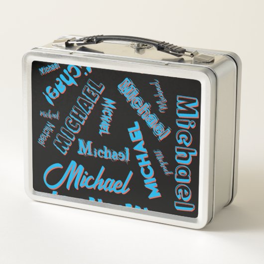 Ihr Namensmuster monogramm blaue schwarze Farbe Metall Brotdose (Rückseite)