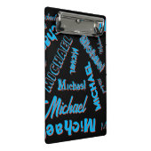 Ihr Namensmuster monogramm blaue schwarze Farbe Mini Klemmbrett (Schrägansicht)
