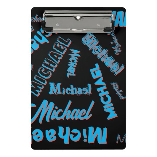 Ihr Namensmuster monogramm blaue schwarze Farbe Mini Klemmbrett (Vorderseite)