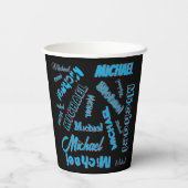 Ihr Namensmuster monogramm blaue schwarze Farbe Pappbecher (Rückseite)