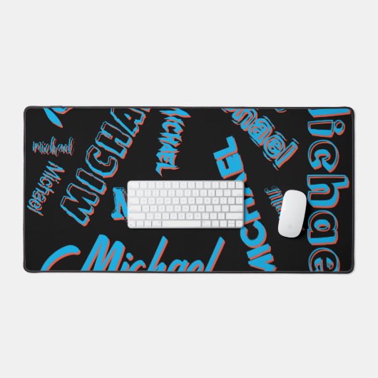 Ihr Namensmuster monogramm blaue schwarze Farbe Schreibtischunterlage (Tastatur & Maus)