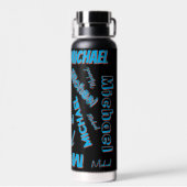 Ihr Namensmuster monogramm blaue schwarze Farbe Trinkflasche (Rückseite)