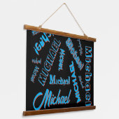 Ihr Namensmuster monogramm blaue schwarze Farbe Wandteppich Mit Holzrahmen (Gewinkelt)