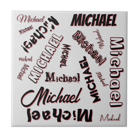 Ihr Namensmuster Monogramm Rose Schatten Fliese (Vorderseite)