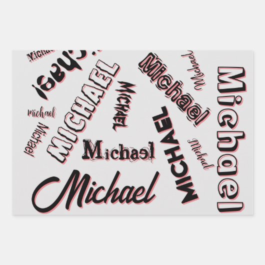 Ihr Namensmuster Monogramm Rose Schatten Geschenkpapier Set (Vorderseite 2)