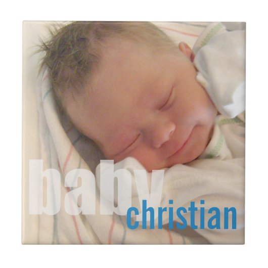 Ihr neugeborener Junge Foto trägt den blauen Namen Fliese (Vorderseite)