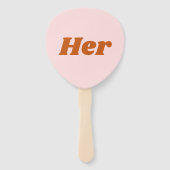 Ihr oder ihr rosa Orangefarbenes Hochzeitsspiel Fächer (Vorderseite)