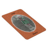 Ihr Oval Foto Name, Datum - Orange Strick Muster Magnet (Rechte Seite)