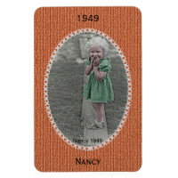 Ihr Oval Foto Name, Datum - Orange Strick Muster