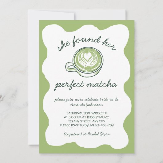 Ihr perfektes Matcha Green Tea Brautparty Einladung (Vorderseite)