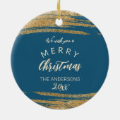 Ihr Pferd Foto Weihnachten Gold Glitzer Keramik Ornament (Hinten)