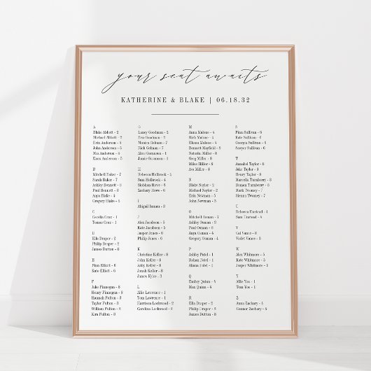 Ihr Platz wartet | Alphabetische Sitztabelle Poster