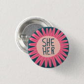 IHR Pronouns Blume Stolz handschrift Button (Vorne & Hinten)