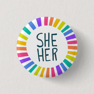 IHR Pronouns Rainbow Handletter Stolz Button
