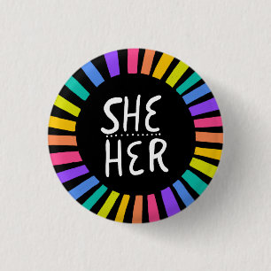 IHR Pronouns Rainbow Handletter Stolz Button
