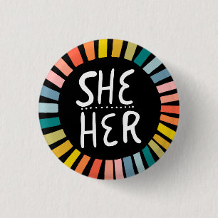 IHR Pronouns Rainbow Handletter Stolz Button