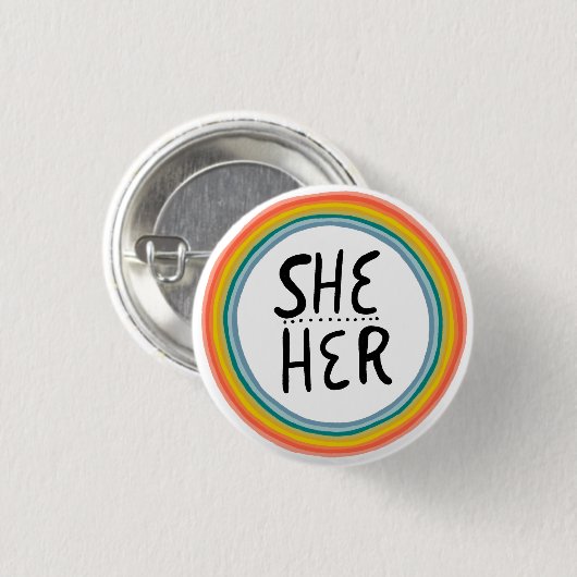IHR Pronouns Rainbow Ring farbenfroher Stolz Button (Vorne & Hinten)