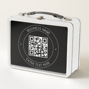 Ihr QR-Code & bearbeitbarer Text Schwarz & Weiß Metall Brotdose