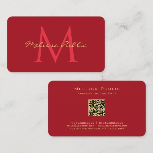 Ihr QR Code Gold Text Name Skript Ruby Red Visitenkarte (Vorne/Hinten)