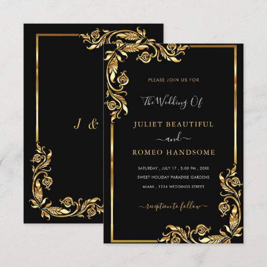 Ihr QR-Code Info Black Gold Wedding Einladung (Vorne/Hinten)