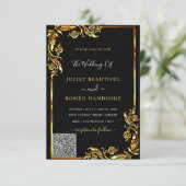 Ihr QR-Code Info Black Gold Wedding Einladung (Stehend Vorderseite)