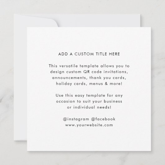 Ihr QR-Code | Moderner Minimalistischer weißer Pla Einladung (Rückseite)
