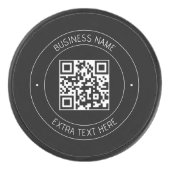 Ihr QR-Code und bearbeiteter Text | Schwarz/Weiß Eishockey Puck (Vorderseite)
